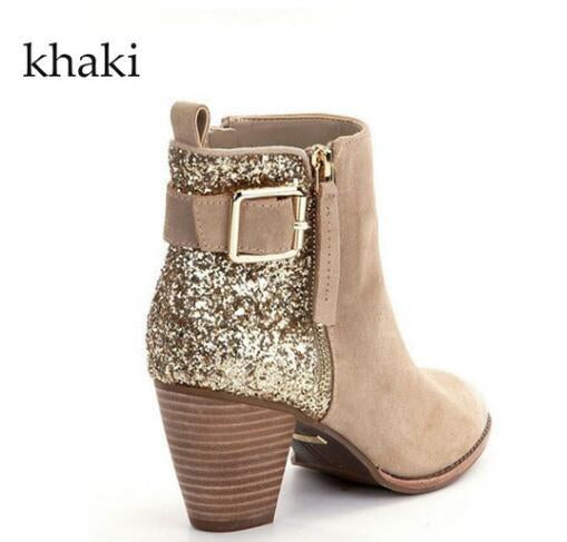 Women's Cuban Heel Glitter Round Toe Booties