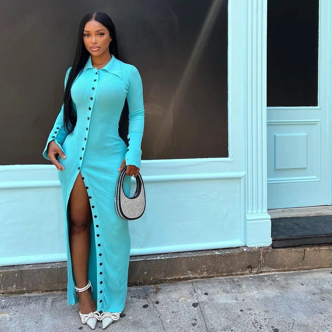 Long Sleeve Button Maxi Dress